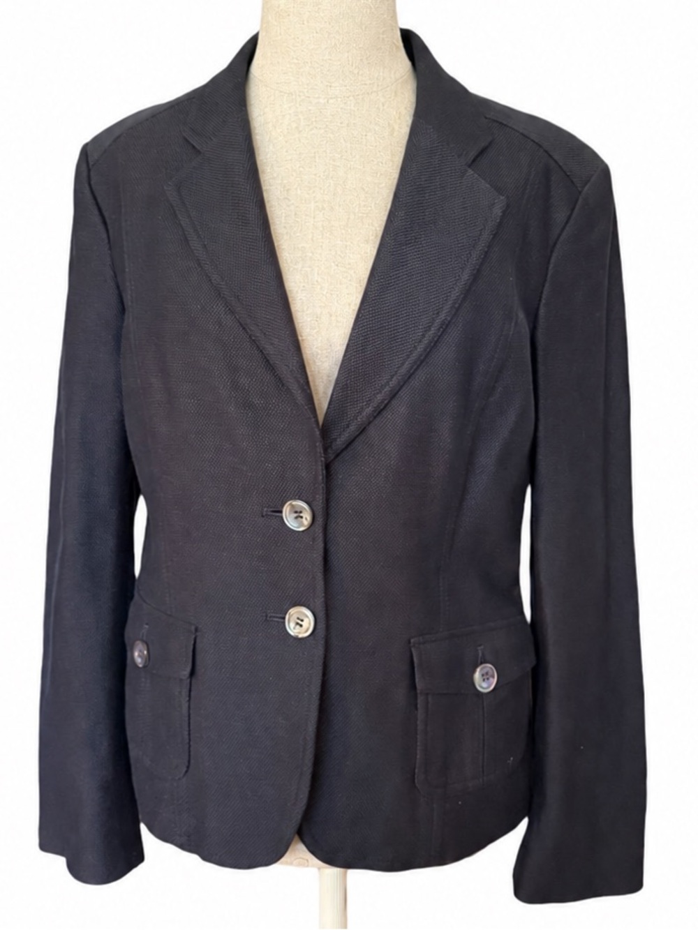 Vintage Talbots Japan Navy Blue Cotton Pique Weave Blazer Structured Jacket 14